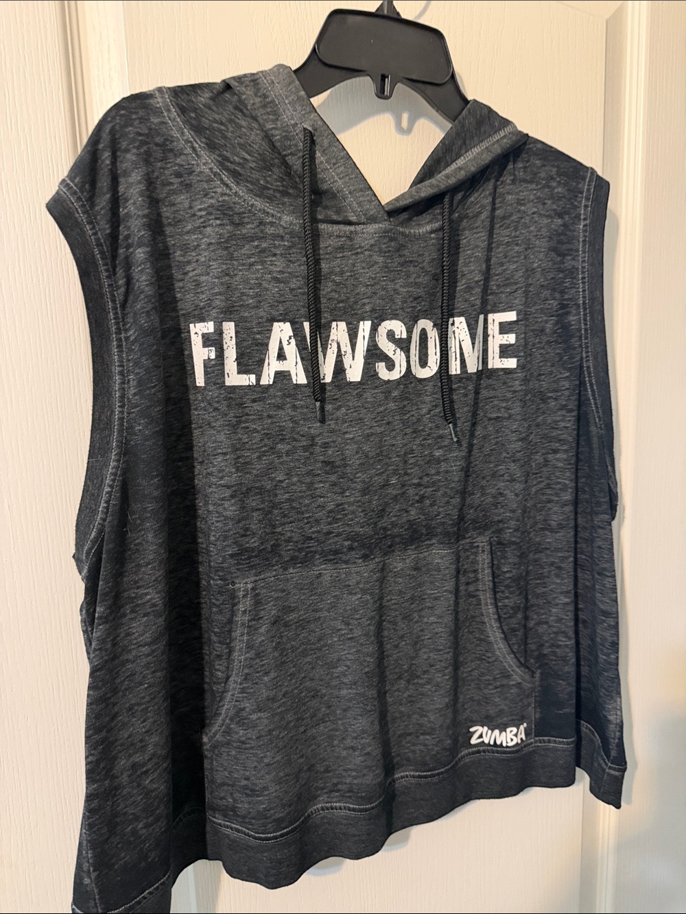 Zumba Fitness Charcoal Gray 'FLAWSOME' Sleeveless Hoodie Muscle Tee